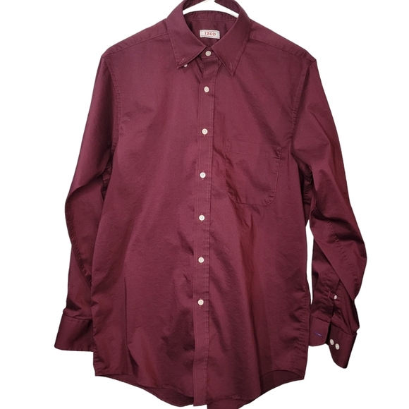 Izod button down long sleeve shirt classic fit strech men size 32/33 marron - Picture 2 of 5